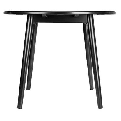 Wood Moreno Round Drop Leaf Table - Mid-Century Modern Style, Compact Size, Solid Wood, Black Finish, Console Function, Easy Assembly