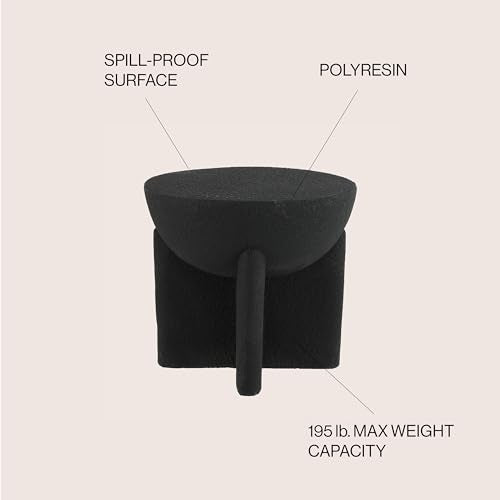 Brady 16.25" Modern Indoor Outdoor Accent Table, Black Frosted | Weather Resistant Polyresin, Waterproof Sculptural Geometric Drum, Minimalist Pedestal, Garden Stool, No Assembly