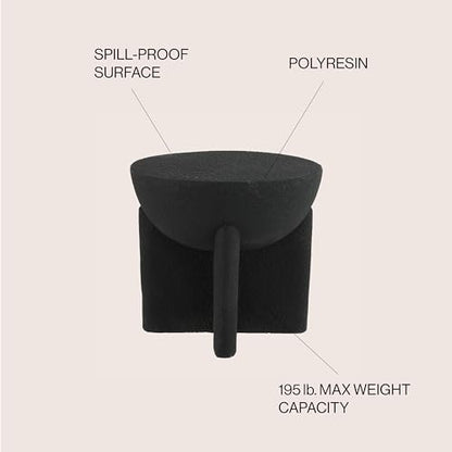 Brady 16.25" Modern Indoor Outdoor Accent Table, Black Frosted | Weather Resistant Polyresin, Waterproof Sculptural Geometric Drum, Minimalist Pedestal, Garden Stool, No Assembly