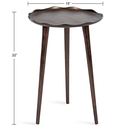 Alessia Modern Round Metal Side Table; 15 x 15 x 22; Bronze; Decorative Glam Cast Aluminum End Table with Deckled Edge for Bedroom Nightstand or Living Room Accent