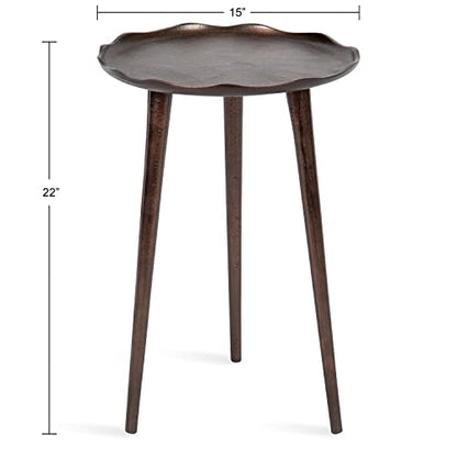 Alessia Modern Round Metal Side Table; 15 x 15 x 22; Bronze; Decorative Glam Cast Aluminum End Table with Deckled Edge for Bedroom Nightstand or Living Room Accent