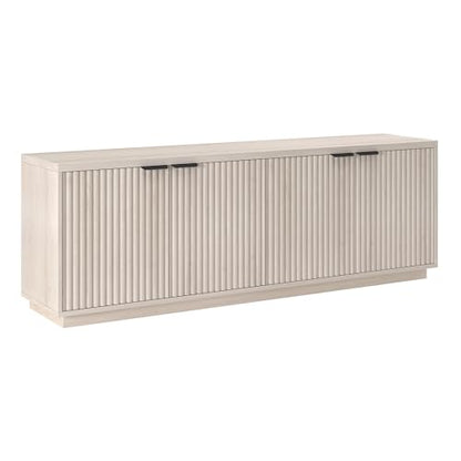 Fluted TV Stand for TVs up to 78" with 2 Ribbed Storage Cabinets and Adjustable Shelves for Living Room, Family Room, or Office, Beech White