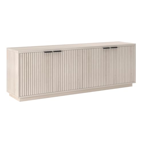 Fluted TV Stand for TVs up to 78" with 2 Ribbed Storage Cabinets and Adjustable Shelves for Living Room, Family Room, or Office, Beech White