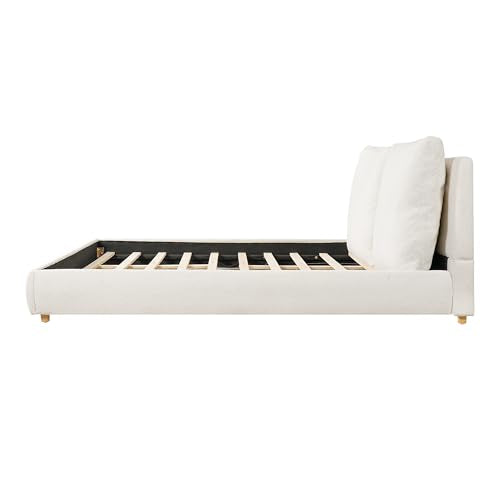California King Boucle Platform Bed with 2 Headboard Pillows, White, view 8