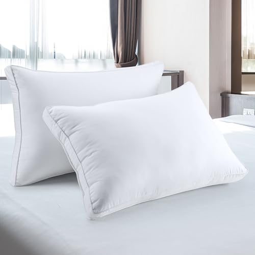 Gusset Bed Pillow, Hotel Pillows Queen Size Set of 2, White, view 3