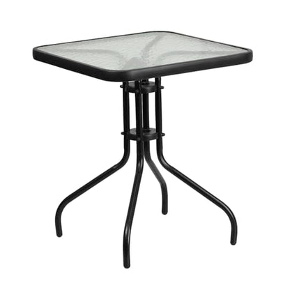 Barker 23.5" Square Indoor/Outdoor Tempered Glass Patio Side Table, Outdoor Patio Table for Commercial or Residential Use, Clear/Black
