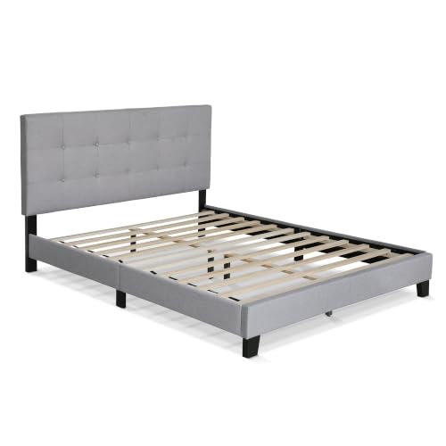 Laval Bed Frame, Queen Size Upholstered Bedframe, Light Grey, view 5