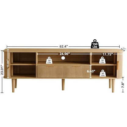 62.4 Inch Fluted TV Stand, Modern Media Console Fits TVs up to 75", view 3