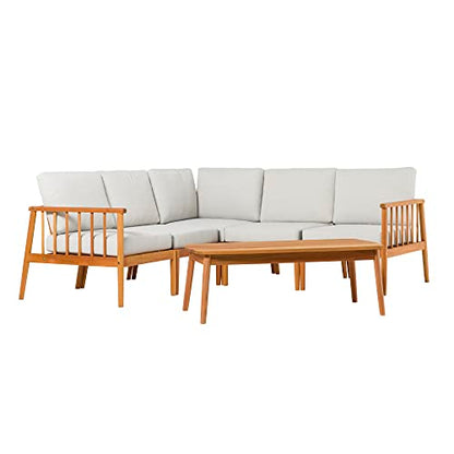 Dekian Modern 6-Piece Spindle-Side Solid Acacia Patio Sectional, Natural