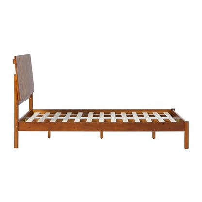 Queen Transitional Vertical Slatted Headboard Solid Wood Bed, Queen Size, Brown