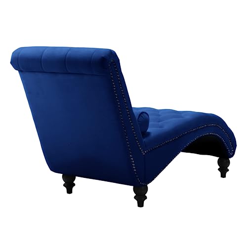 Classical Velvet Button Tufted Chaise Lounge with Pillow & Silver Nailhead Trim, view 5