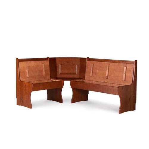 Dining Set Wood, Rectangular in Walnut Brown for Kitchen, Dining Room with Table, Benches, and Storage Space