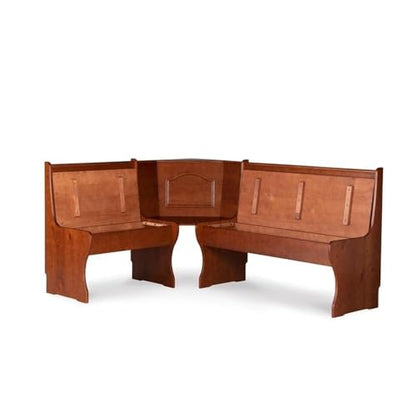 Dining Set Wood, Rectangular in Walnut Brown for Kitchen, Dining Room with Table, Benches, and Storage Space