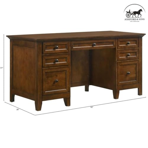 Ashford & Sons 62" Solid Hardwood Executive Desk, Tuscan Brown Finish, view 4