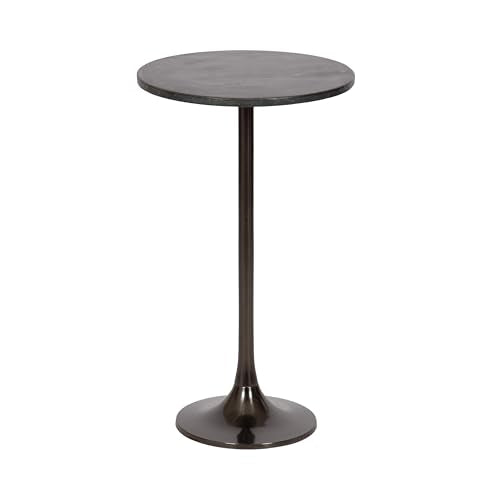 Baronet Glam Marble Round Side Table; 14 x 14 x 24; Black Marble and Gray Gunmetal; Marble Top Circle End Table for Use as a Bedroom Nightstand or Living Room Plant Stand Option