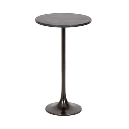 Baronet Glam Marble Round Side Table; 14 x 14 x 24; Black Marble and Gray Gunmetal; Marble Top Circle End Table for Use as a Bedroom Nightstand or Living Room Plant Stand Option