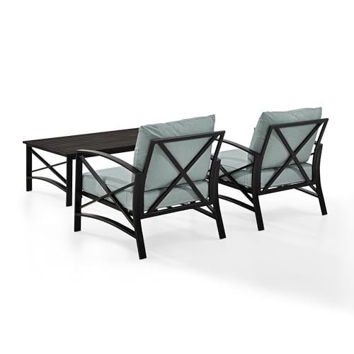 Crosley Furniture KO60012BZ-MI Kaplan Outdoor Metal 3-Piece Seating Set (2 Chairs and Coffee Table), Oiled Bronze with Mist Cushions