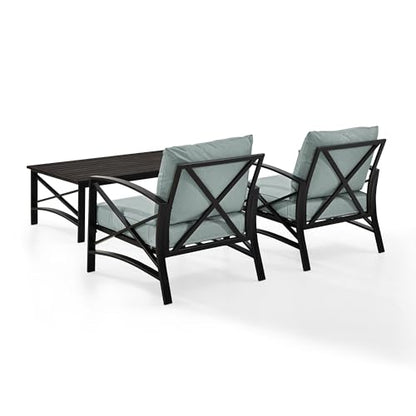 Crosley Furniture KO60012BZ-MI Kaplan Outdoor Metal 3-Piece Seating Set (2 Chairs and Coffee Table), Oiled Bronze with Mist Cushions