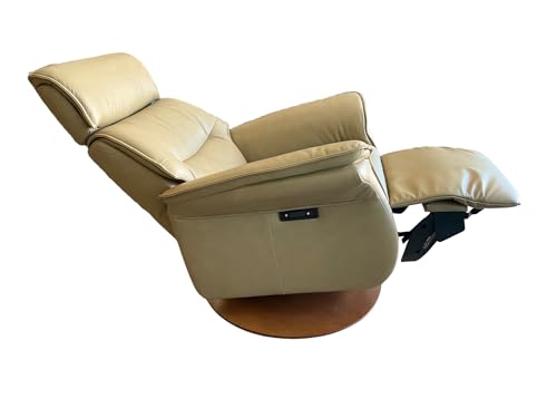 IMG Sedona Relaxer Recliner Chair with Ergo Lift - Medium Size - Sand Leather - American Walnut Wood Finish (Curbside)