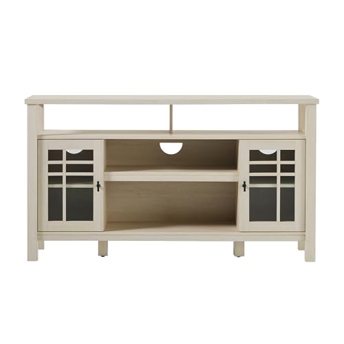 Transitional-Style Windowpane Glass Door Storage Sideboard, 58 Inch, Coastal Oak