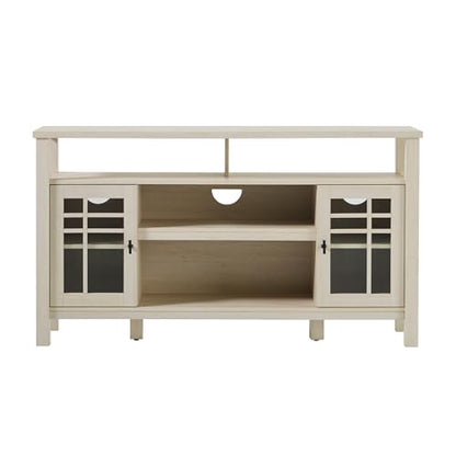 Transitional-Style Windowpane Glass Door Storage Sideboard, 58 Inch, Coastal Oak