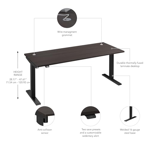 Bush Business Furniture 72-inch Electric Height Adjustable Standing Desk, Ergonomic Sit-Stand Computer Table for Home and Professional Office, Move 40 Series, Storm Gray with Black Base