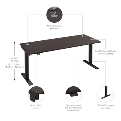Bush Business Furniture 72-inch Electric Height Adjustable Standing Desk, Ergonomic Sit-Stand Computer Table for Home and Professional Office, Move 40 Series, Storm Gray with Black Base
