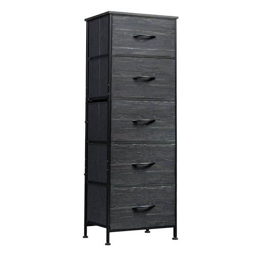 5 Drawer Dresser for Bedroom, Tall Chest of Drawers, Black Wood Grain, view 2