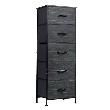 5 Drawer Dresser for Bedroom, Tall Chest of Drawers, Black Wood Grain, view 2