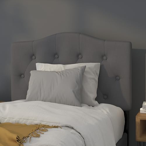 Tufted Upholstered Twin Size Headboard in Dark Gray Fabric, view 2