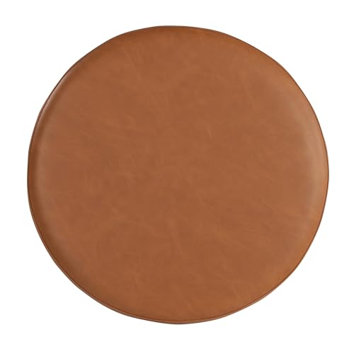 Lifestyle Solutions 19” Wentworth Ottoman Round Faux Leather Bench, Stationary Ottomans, Backless Chair, Footrest for Living Room, Footstool Office, Bedroom, Padded Seat, Caramel Brown