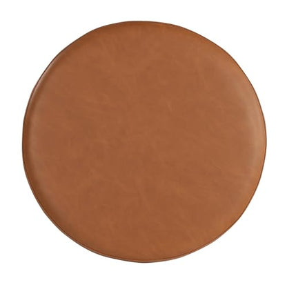 Lifestyle Solutions 19” Wentworth Ottoman Round Faux Leather Bench, Stationary Ottomans, Backless Chair, Footrest for Living Room, Footstool Office, Bedroom, Padded Seat, Caramel Brown