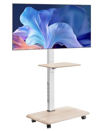 Rolling TV Stand, Mobile TV Cart for 32-70 Inch Screens, 25° Left-Right Rotation and Height Adjustable TV Mount with Tray, Holds up to 88 lbs for Corner, Bedroom, Outdoor, Max VESA 600x400mm