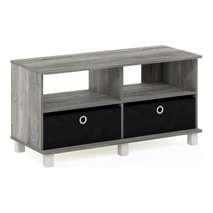 Andrey Entertainment Center with Bin Drawers, French Oak Grey/Black
