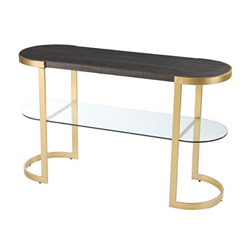Otsento Console Table - Transitional Design, Black Glass and Wood - Ideal for Entryway, Living Room (CM1104303)