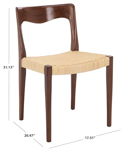 SAFAVIEH Furniture - Sezja Wicker Dining Chair - Walnut Solid Wood Frame with Natural Handwoven Rattan Seat - Fully Assembled Design for Dining Room & Kitchen, 17.7" Seat Height (DCH1204C)
