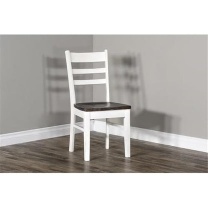 Sunny Designs Carriage House 18" Ladderback Chair in White/Dark Brown (Set of 2)