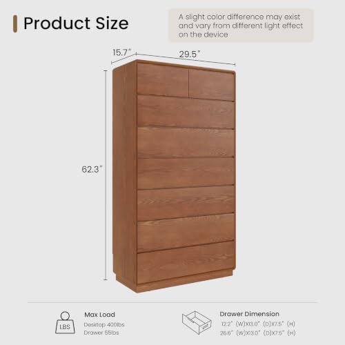 Solid Wood Dresser, 62.3" Tall Dresser Chest of Drawers, Brown, view 3