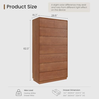 Solid Wood Dresser, 62.3" Tall Dresser Chest of Drawers, Brown, view 3