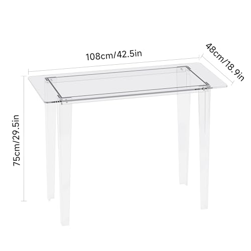 Acrylic Desk, Acrylic Table & Clear Desk - Modern Home Office Study Table, Extended Surface Multi-Purpose Console, Sturdy Lightweight for Small Spaces Transparent Workstation (Transparent-M)