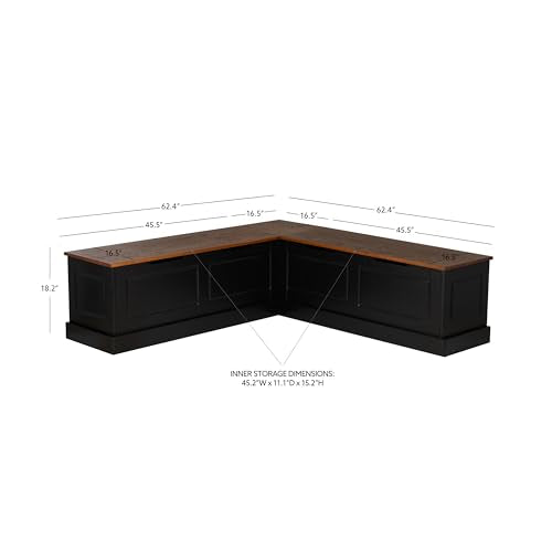 Harris Black and Walnut Backless Kitchen Dining Nook with Hidden Storage Bench, view 5