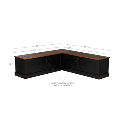 Harris Black and Walnut Backless Kitchen Dining Nook with Hidden Storage Bench, view 5