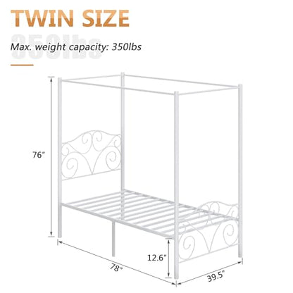 Metal Canopy Bed Frame Twin Size, view 3