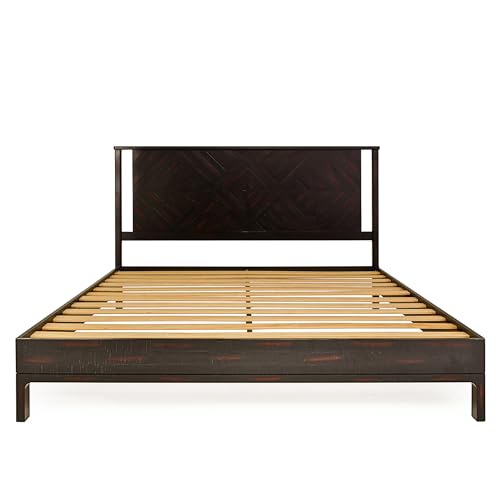 Ethan King Size Bed Frame with Diamond Headboard, Rustic Mid-Century Modern, view 4