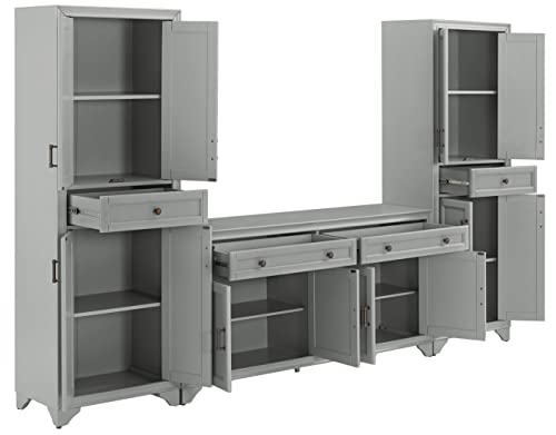 Tara 3-Piece Modern Farmhouse Sideboard Buffet Cabinet and Kitchen Storage Pantry Set, Distressed Gray