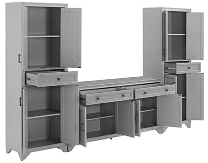Tara 3-Piece Modern Farmhouse Sideboard Buffet Cabinet and Kitchen Storage Pantry Set, Distressed Gray