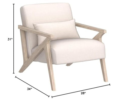 Mid Century Modern Chair with Wood Frame, Upholstered Armchair with Waist Cushion, Accent Chair for Living Room Bedroom Apartment, Easy Assembly, Beige