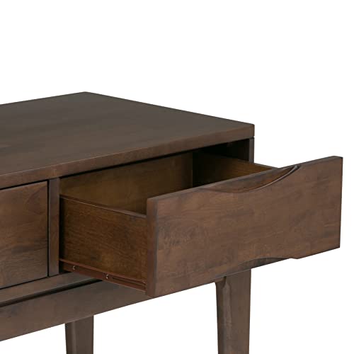 Harper Console Table - 54 Inch Wide Solid Hardwood Sofa Table in Walnut Brown, Mid-Century Modern Storage Table for Entryway or Living Room with 3 Drawers, Notched Handles, and Tapered Legs