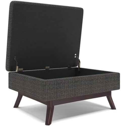 34 in Upholstered Coffee Table Ottoman, Ebony Finish, Solid Wood Frame with Storage Compartment, Mid Century Design, Multi-Functional Accent Furniture for Living Room or Family Room