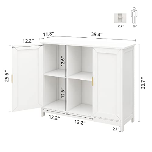 White Buffet Cabinet with Storage,Wooden Narrow Sideboard Entryway Cabinets,Modern White Cabinet with Doors Credenza